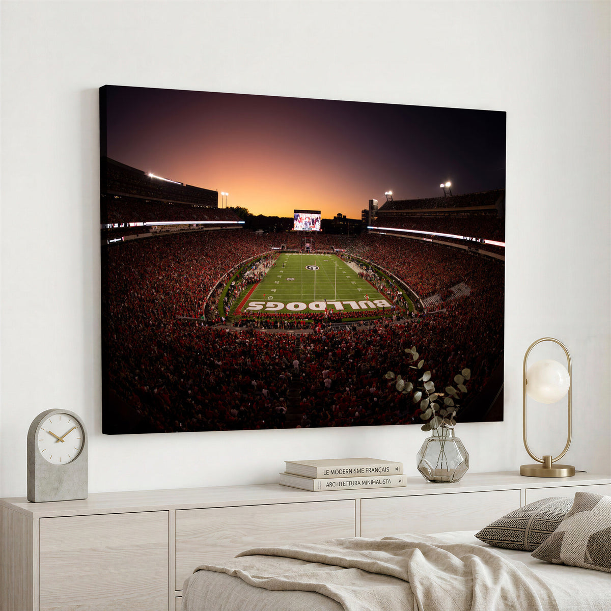 97720998-_Poster-30x20 - Georgia Bulldogs Stadium Sunset Canvas Print 3 Piece Framed Wall Art Extra Large Floating Frame Sports Poster Made in USA