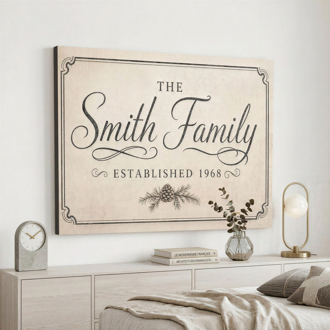 Custom Family Name Sign, Pine Cone Established Sign Wall Art