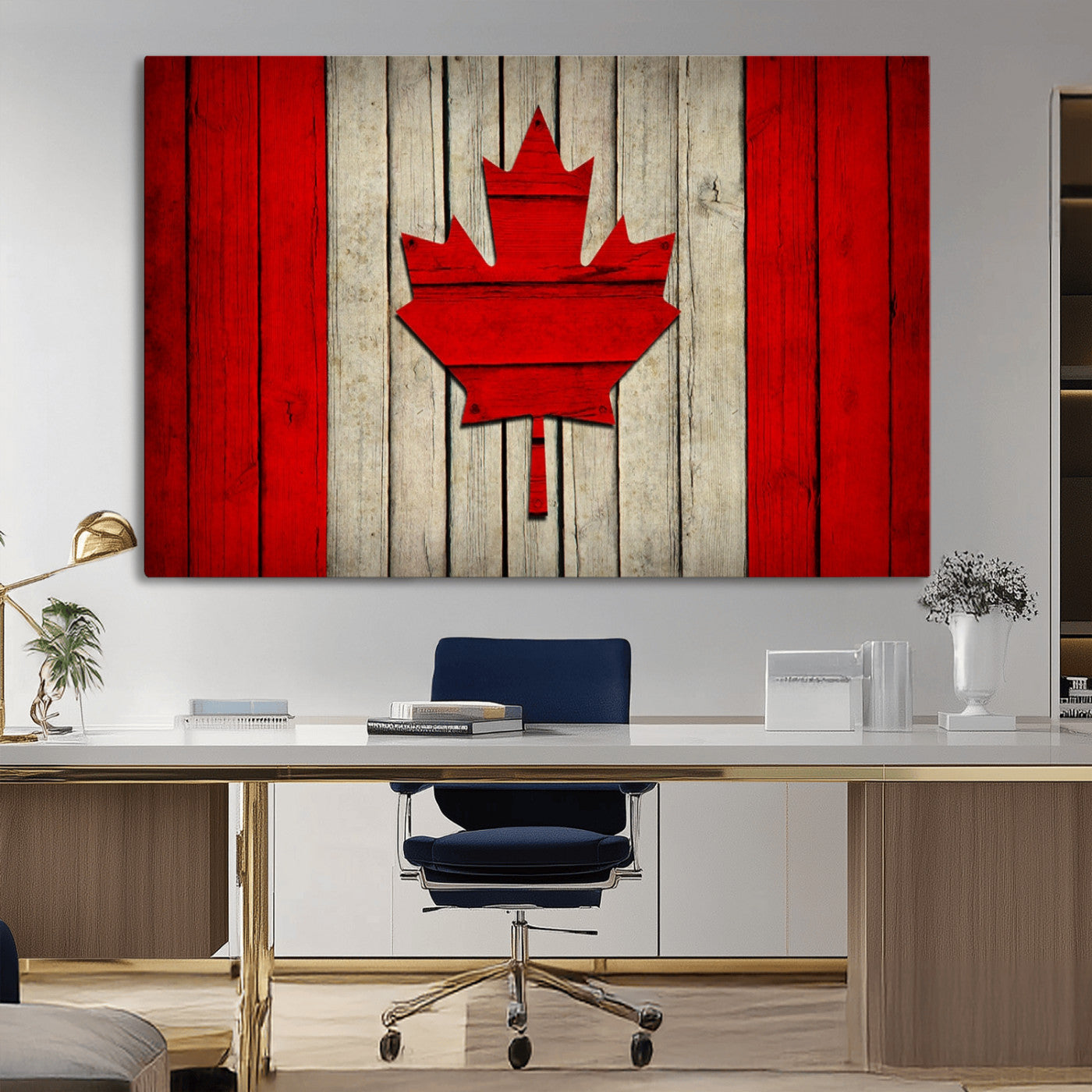 22674-MGV-CV-36X24-Rustic Canada Flag Wall Art – Framed Canadian Flag Canvas Print, Vintage Wood Texture Home or Office Decor