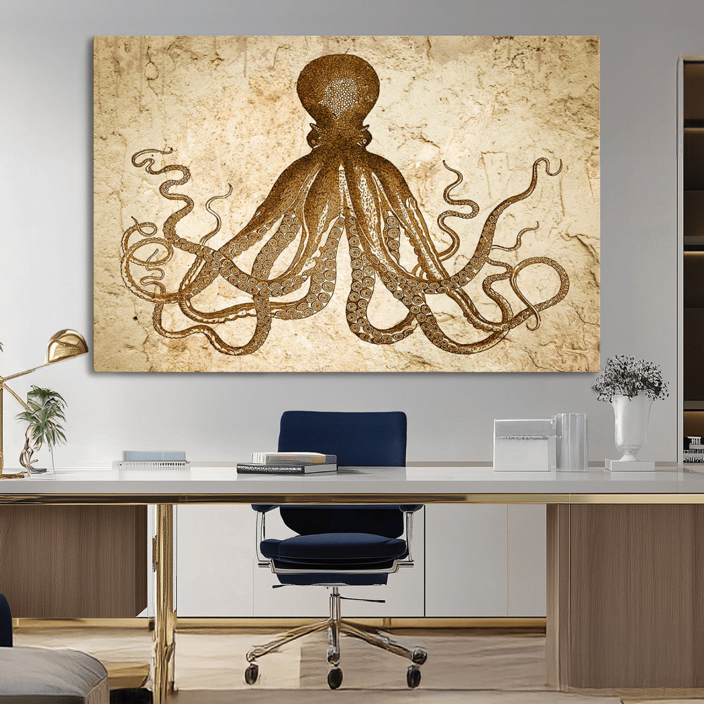 96154-MGV-CV-36X24-Sepia Octopus Wall Art Abstract Animal Canvas Print