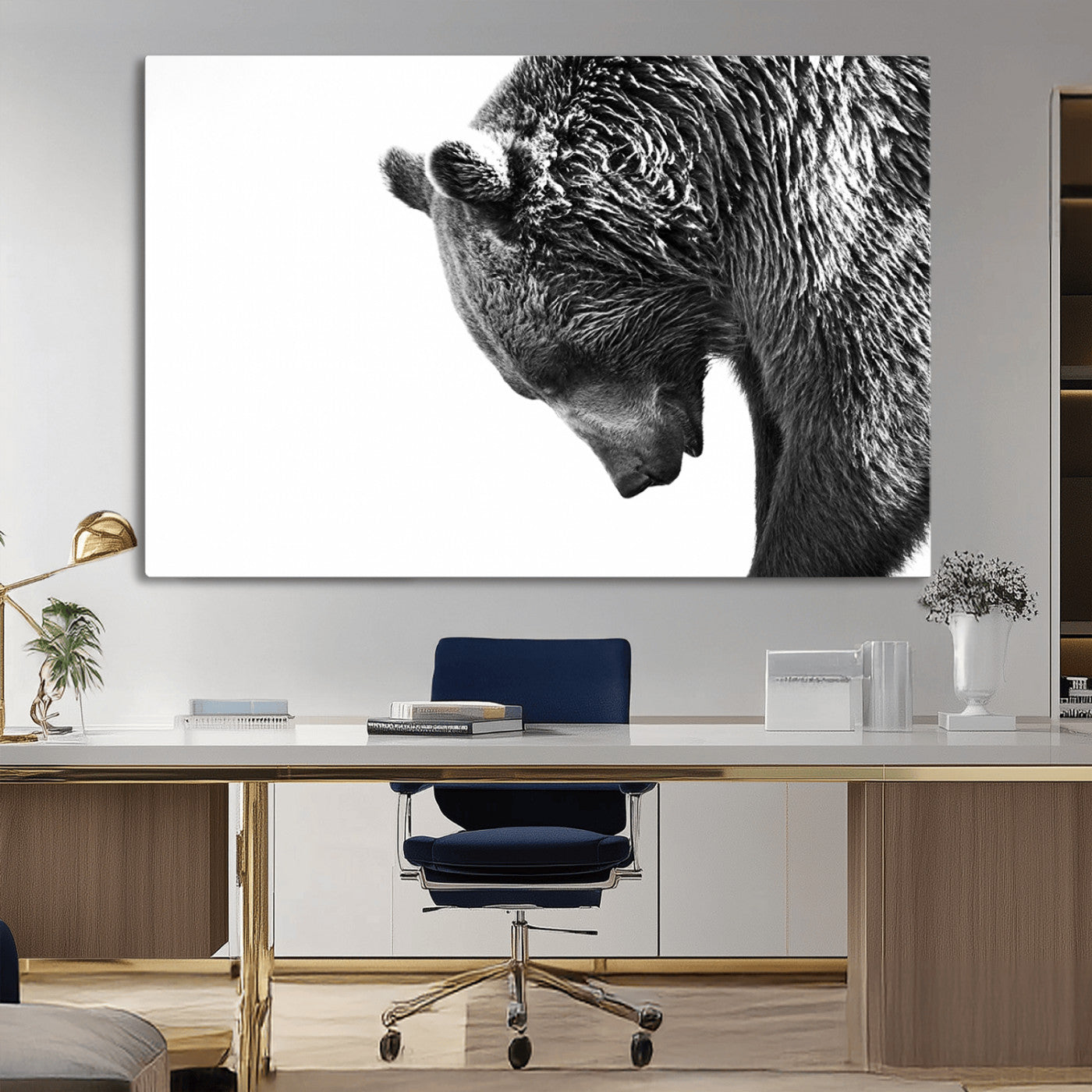 -Black and White Grizzly 399 Bear Canvas Print Wall Art | Large Wildlife Canvas Print for Living