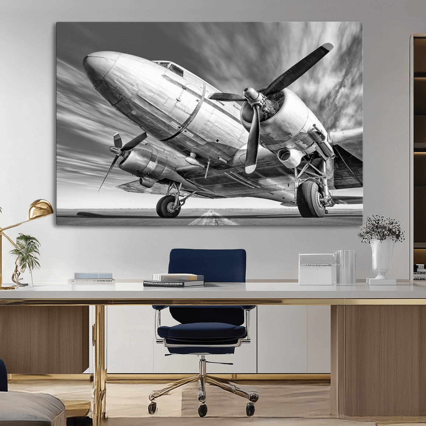 82744-MGV-CV-36X24-Vintage Airplane on Runway Canvas Print