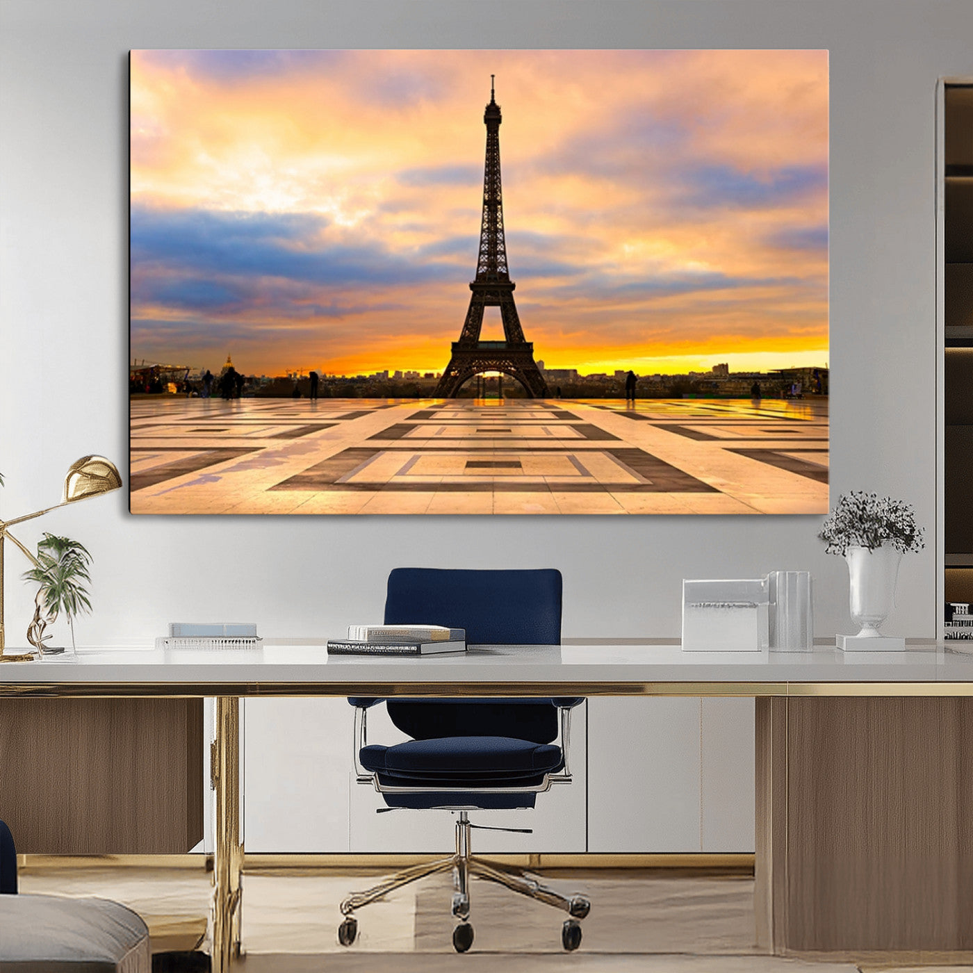 MGV-CV-36X24 - Paris Eiffel Tower Sunset Canvas Wall Art Print - Iconic Landmark Decor with Vibrant Colors