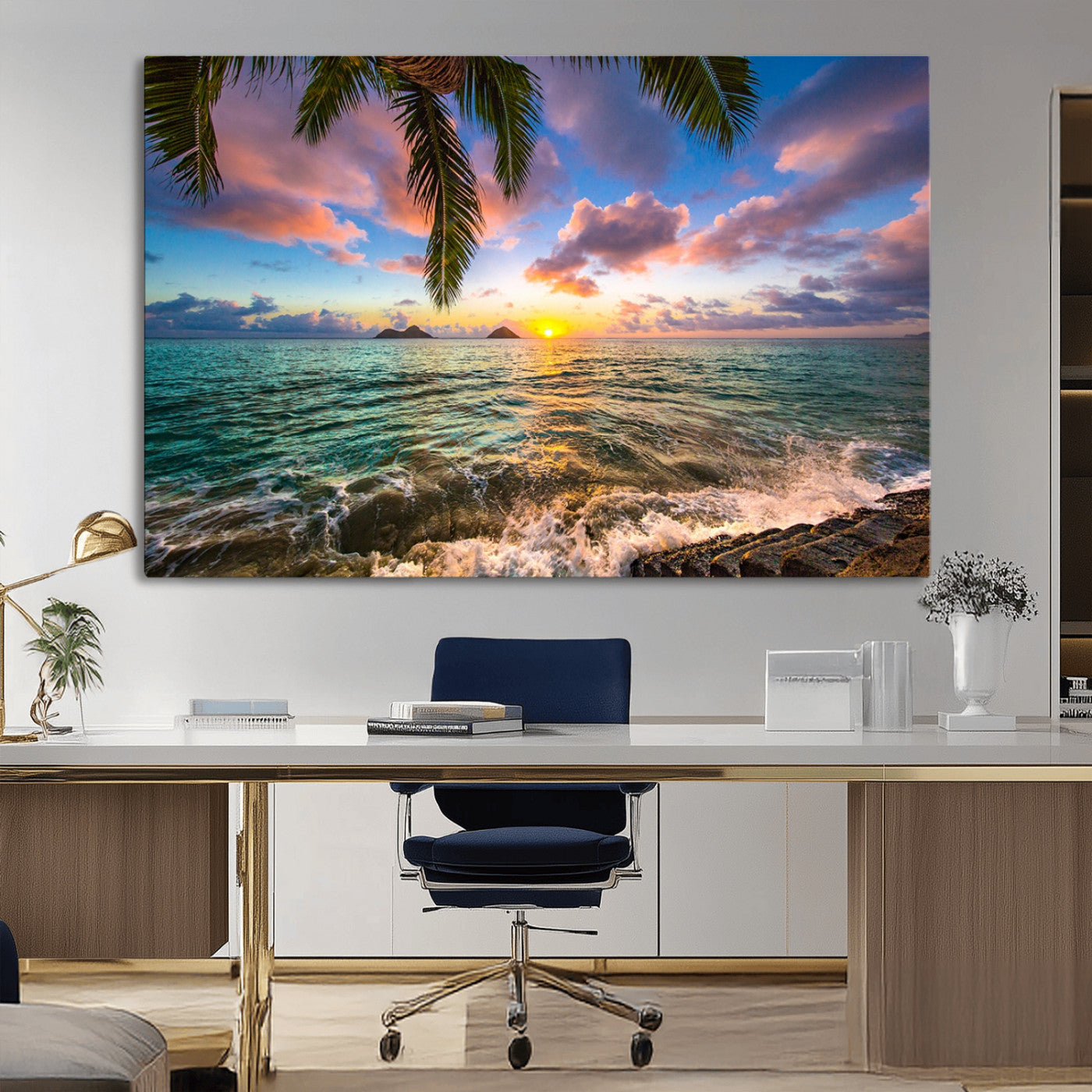 -Framed Tropical Sunset Art Canvas Print