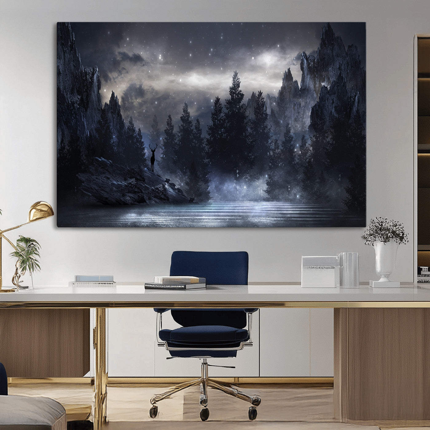 55385-MGV-CV-36X24-Night Landscape and Trees Wall Art Canvas Print