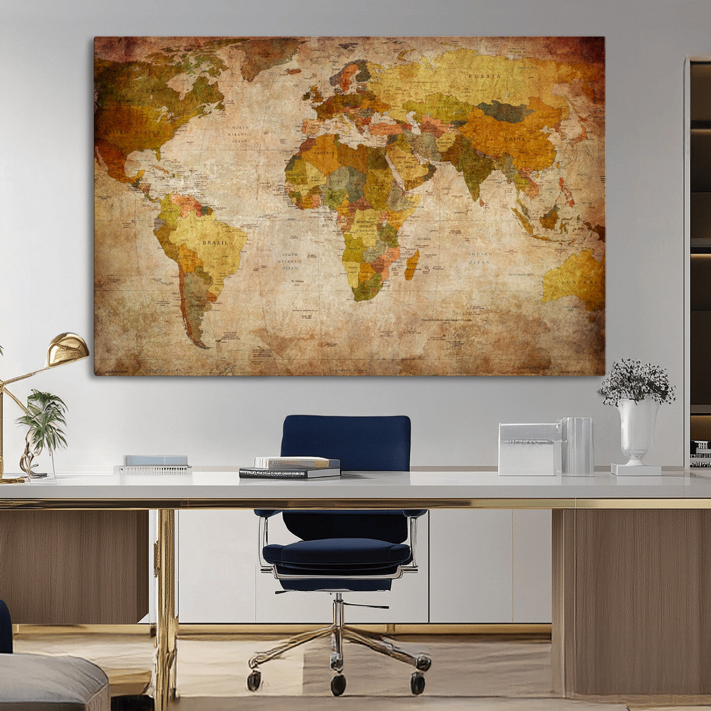 -Push Pin World Map Canvas Print – Travel Tracker Wall Art for Couples, Perfect Anniversary Gift for Home or Office Decor