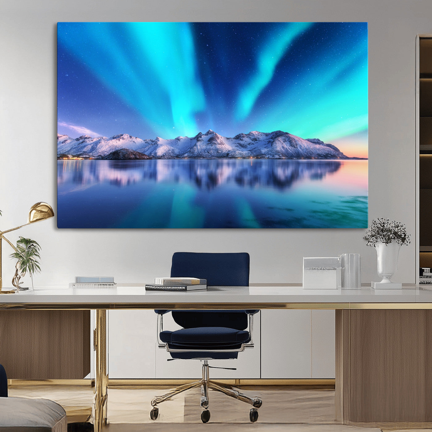 -Northern Lights above Mountain Wall Art, Northern Lights Wall Art Canvas Print
