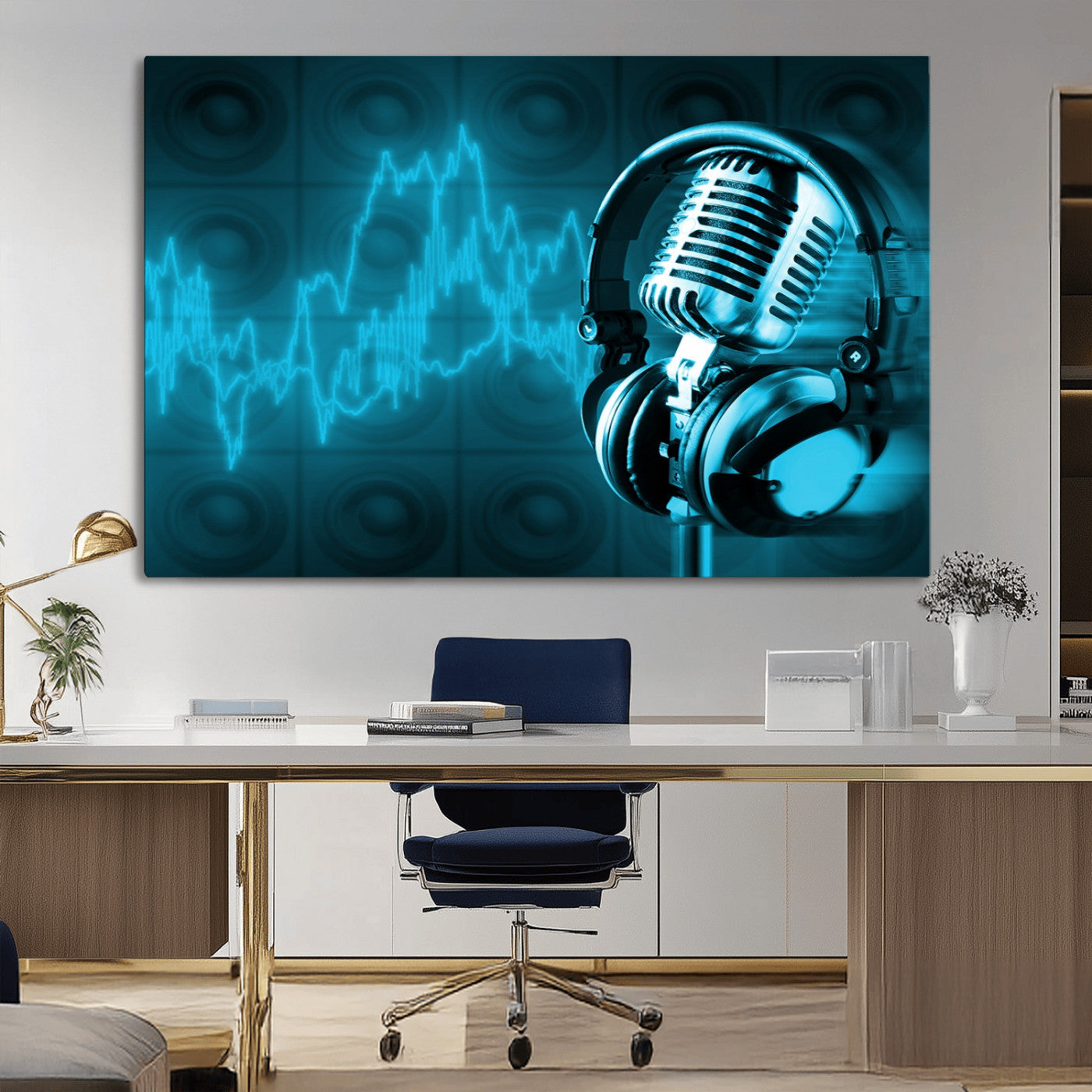 -Music and Microphone Wall Art Canvas Print