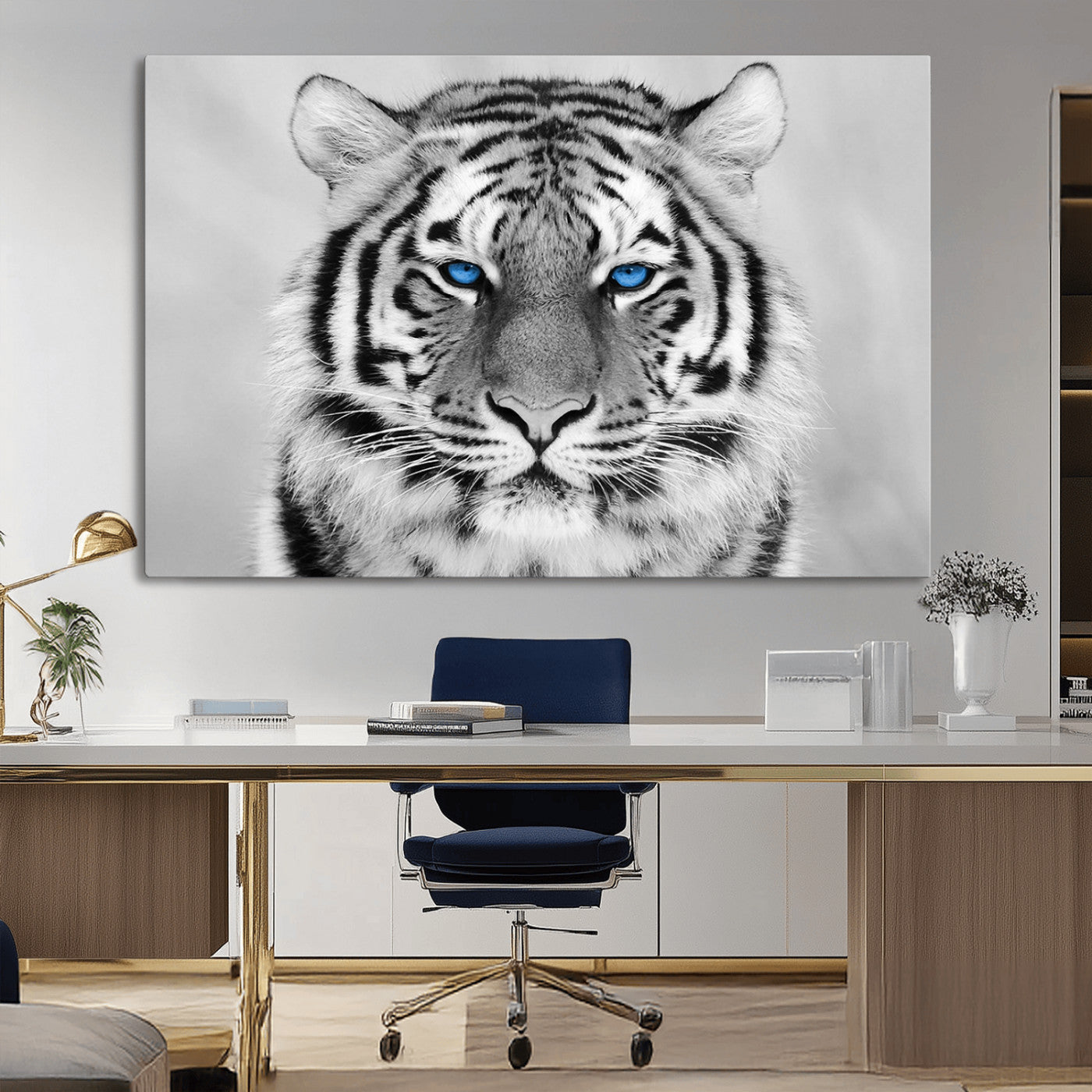 -Black and White Tiger Wall Art Animal Canvas Print