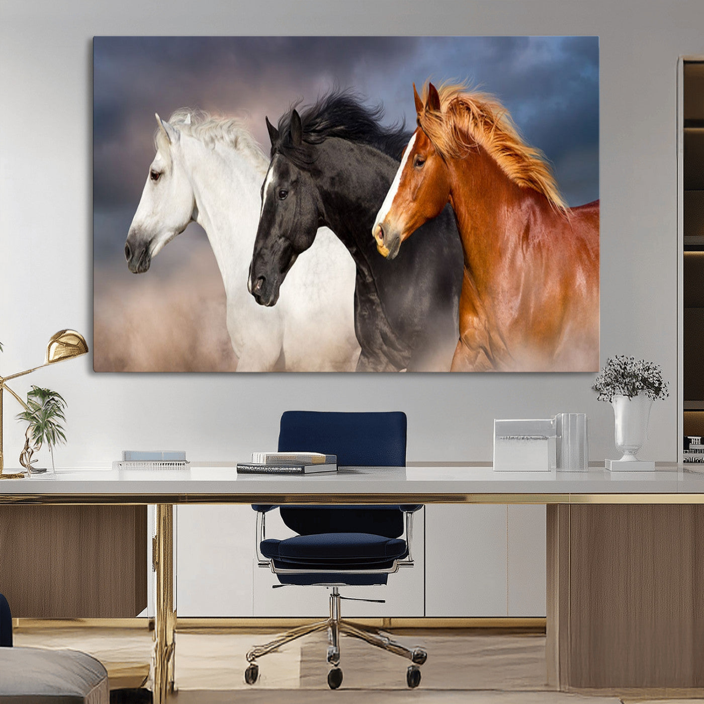 -Animal Wall Art Three Horses Farmhouse Art Canvas, Framed Three Horses Canvas Print
