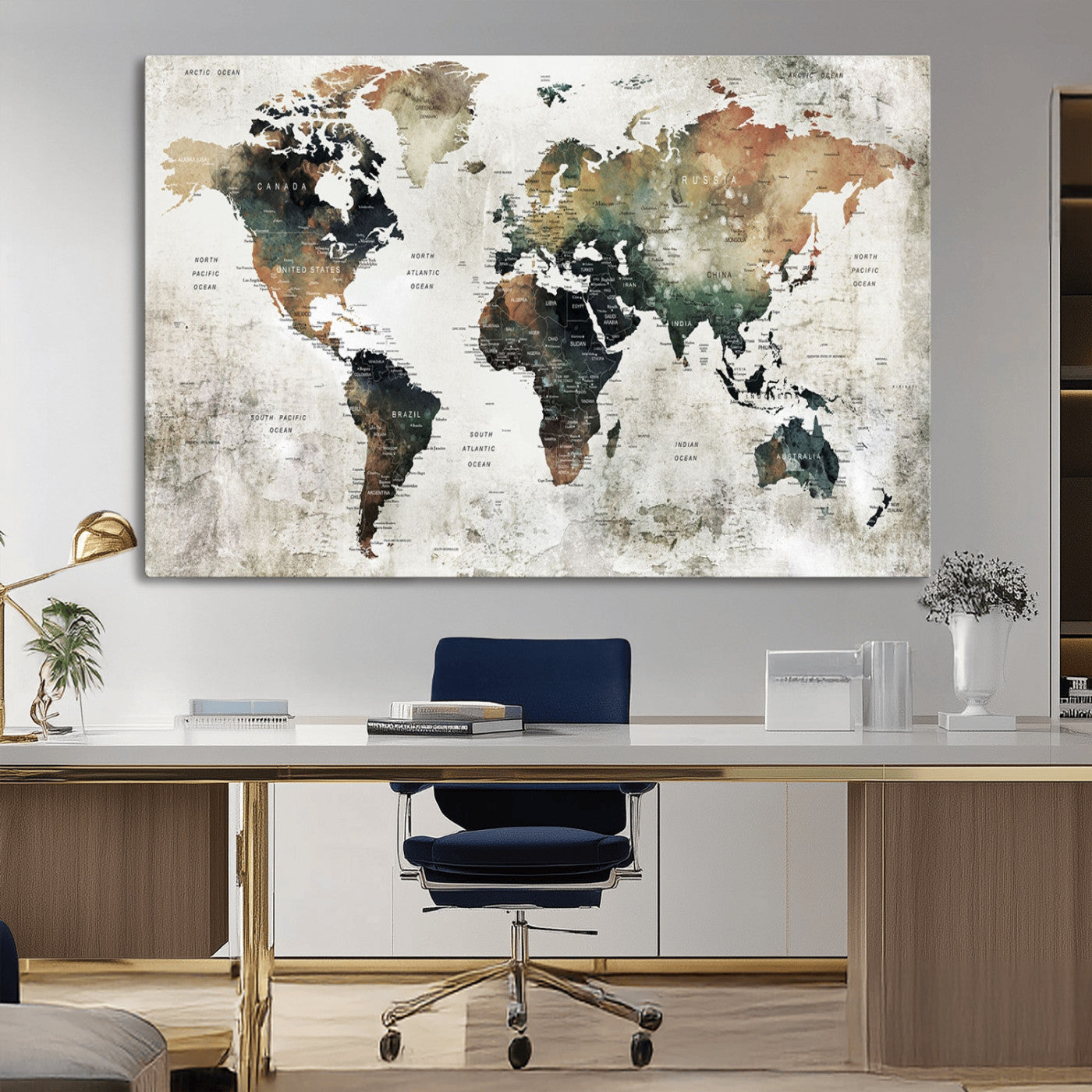 19444-MGV-CV-36X24-Push Pin World Map Canvas Print – Travel Tracker Wall Art for Couples, Perfect Anniversary Gift for Home or Office Decor