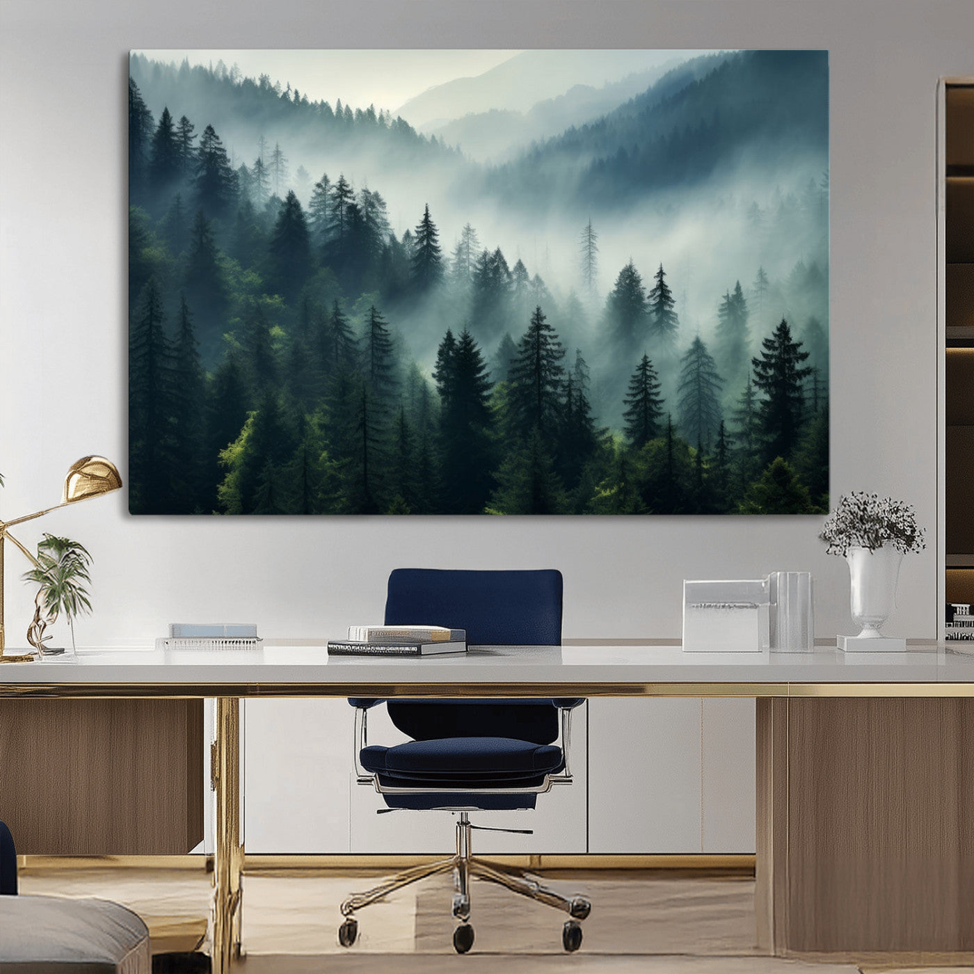 -Captivating Misty Forest Wall Art Premium Canvas Print a Foggy and Serene Atmosphere Art