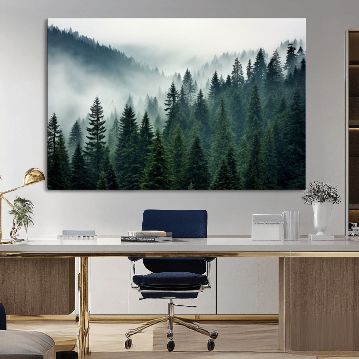 -Captivating Misty Forest Wall Art Premium Canvas Print, Foggy and Serene Atmosphere Canvas Print
