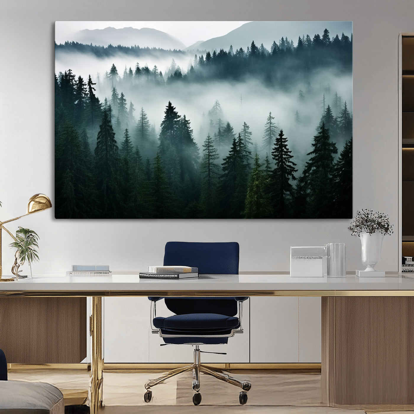 -Captivating Misty Forest Wall Art Canvas, Premium Canvas Print a Foggy and Serene Atmosphere