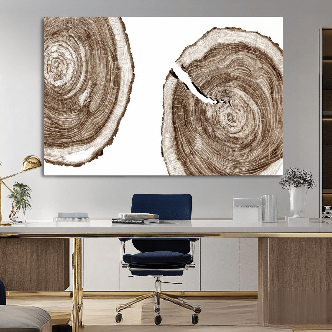 43743-MGV-CV-36X24-Wood Tree Ring Wall Art Canvas Prints, Tree Rings – Minimalist Black and White Wood Art | Triptych