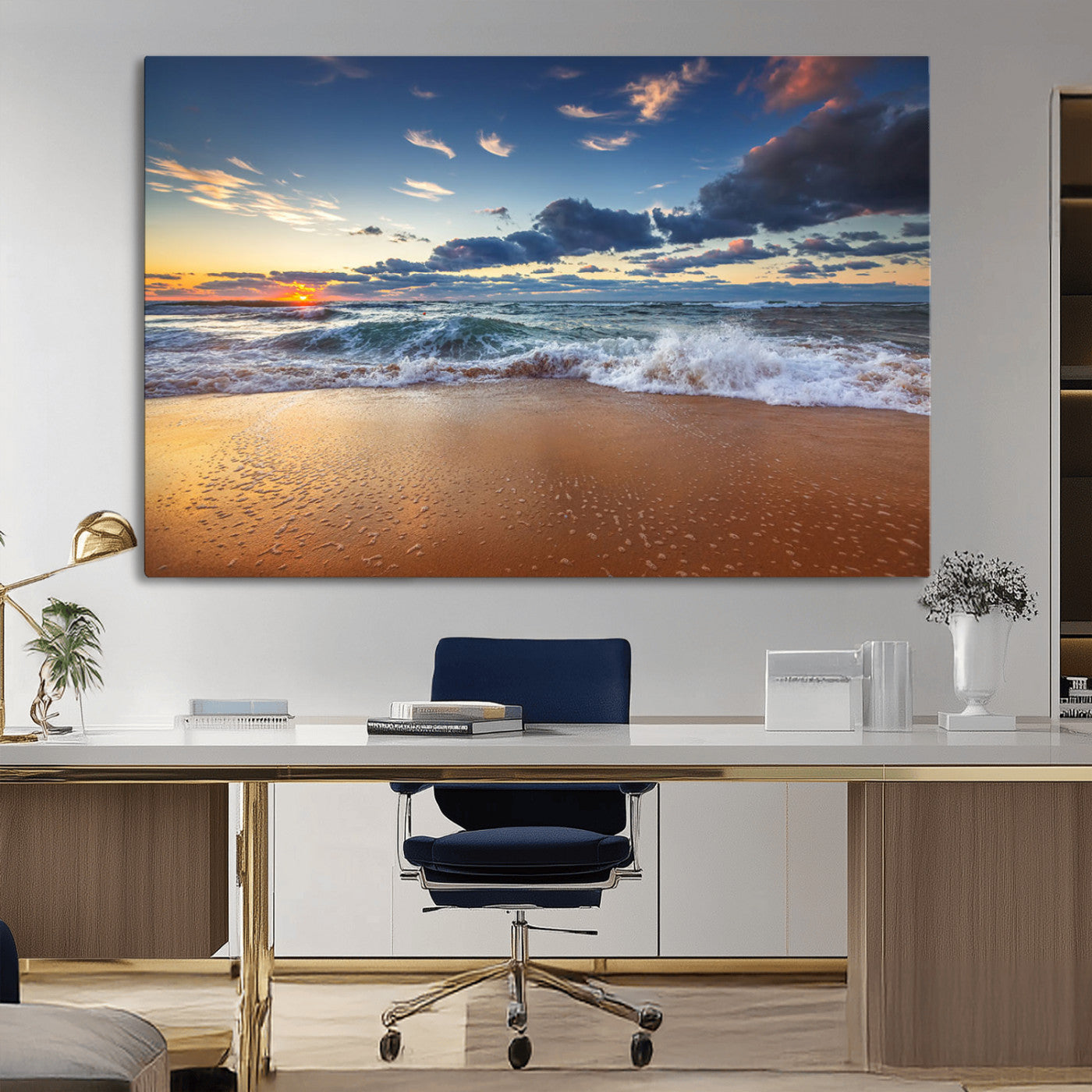 85899-MGV-CV-36X24-Beach Canvas Wall Art - Coastal Seascape Print for Living Room or Bedroom, Ocean Waves on Sand,