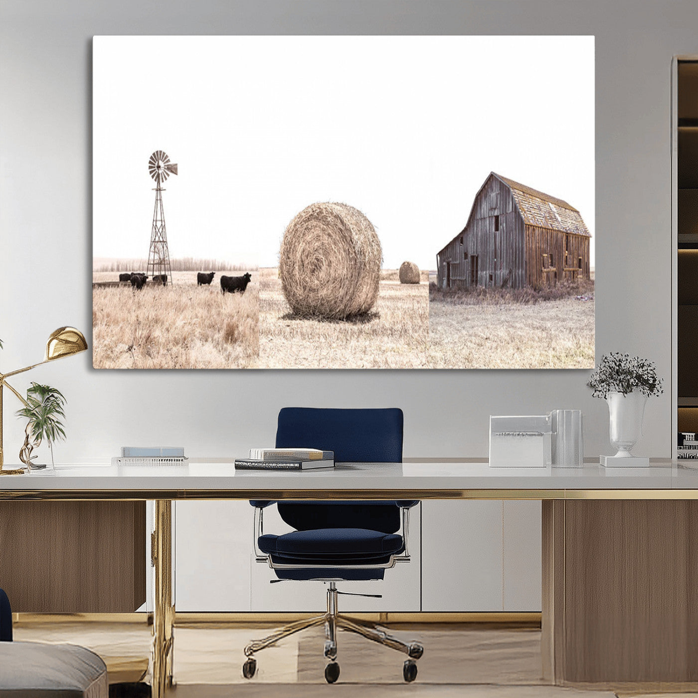 30918-MGV-CV-36X24-Rustic Farmhouse Wall Art Set of 3 – Country Barn and Wheat Field | Farm Prints for Country Home and