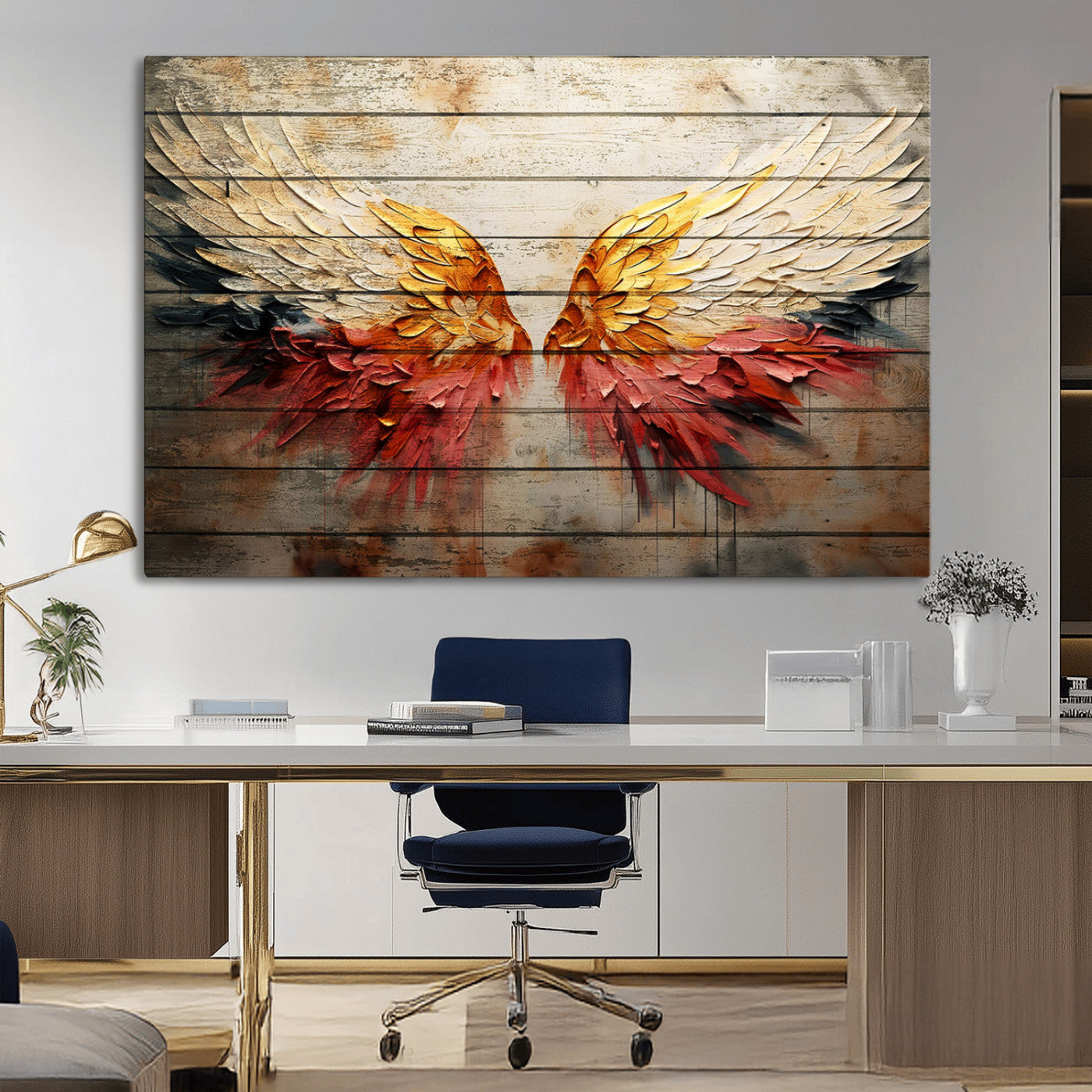 19244-MGV-CV-36X24-Abstract Angel Wings Canvas Wall Art – Framed and Ready to Hang Modern Angelic Wings Decor for