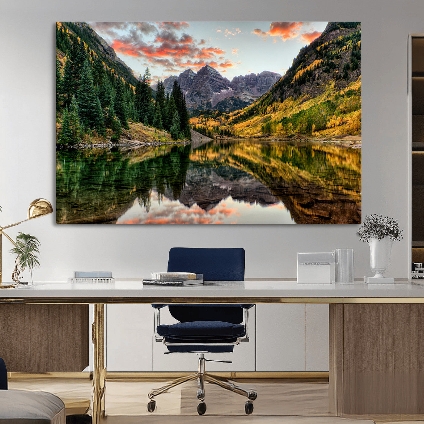 14376-MGV-CV-36X24-Maroon Bells Wall Art - Scenic Canvas Print of Maroon Bells in Autumn for Elegant Home or Office