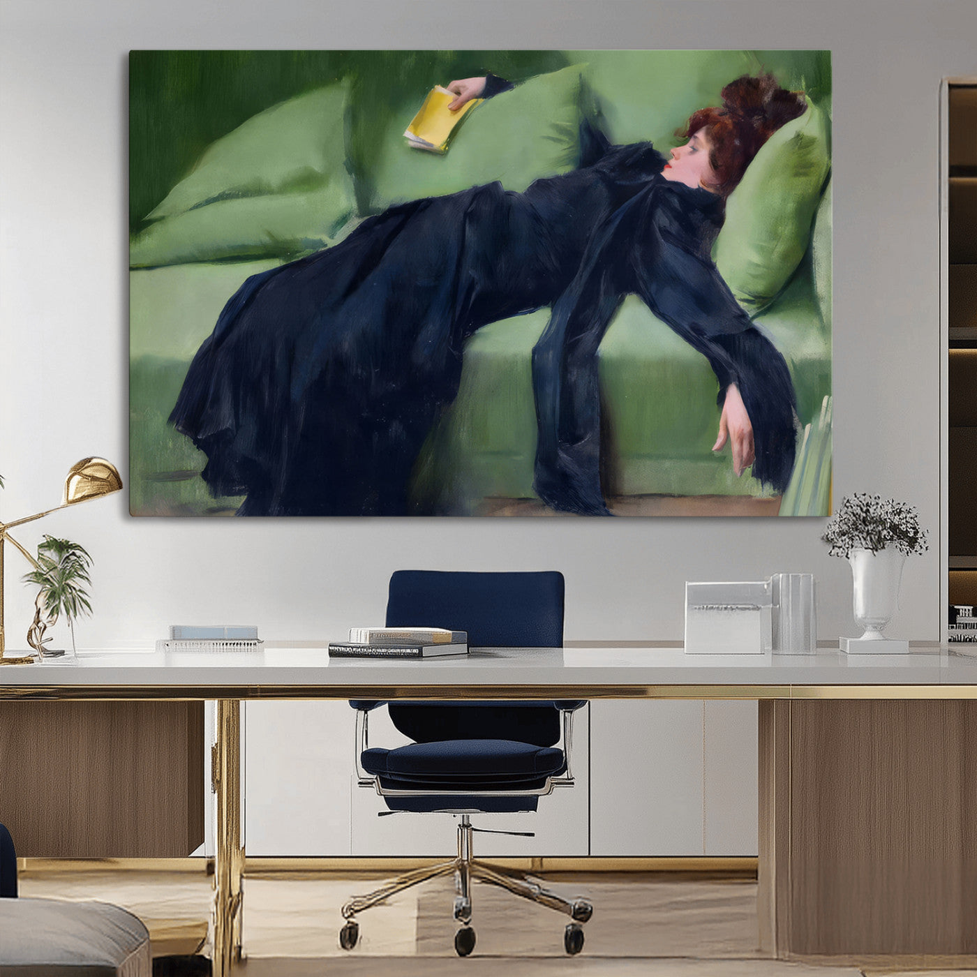 17725-MGV-CV-36X24-Decadent Girl by Ramon Casas Wall Art Canvas Print, Framed Decadent Girl Canvas Print