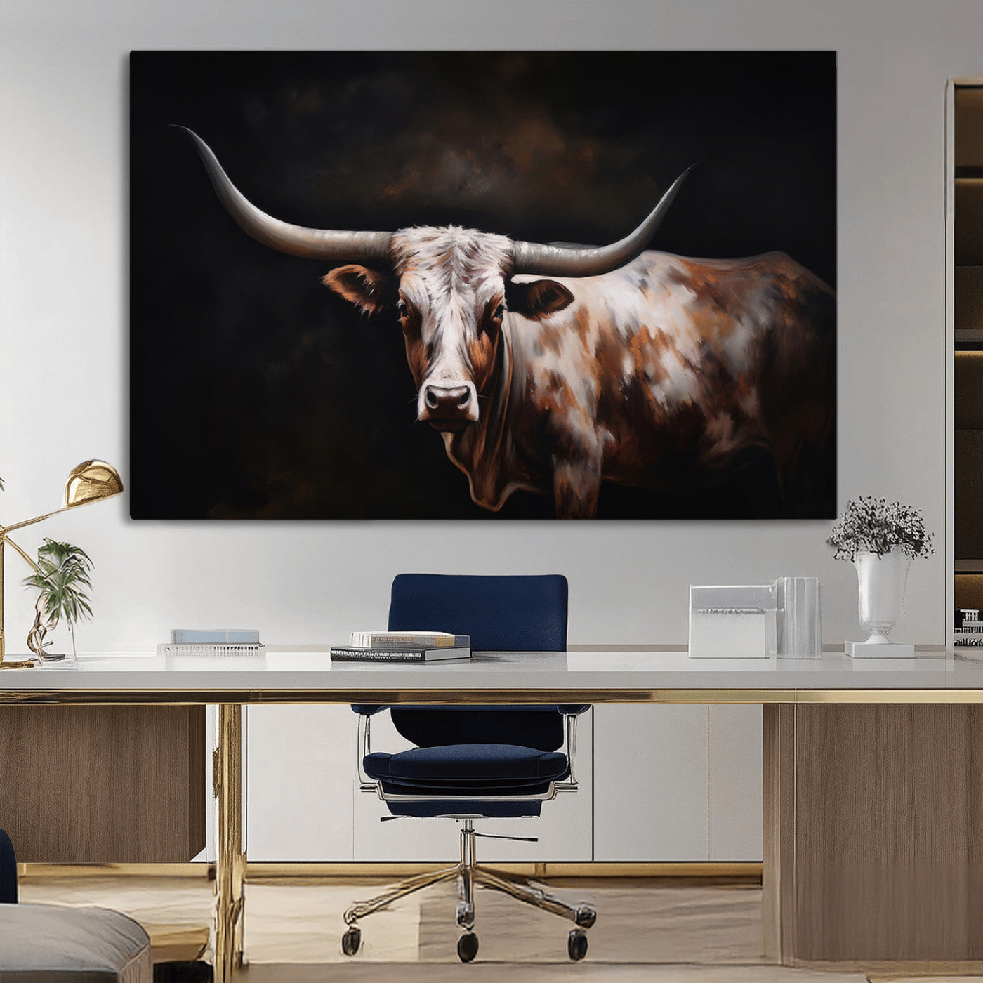 82543-MGV-CV-36X24-Texas Longhorn Wall Art Canvas Print | Western Ranch Decor | Bold Rustic Cattle Artwork | Ready to