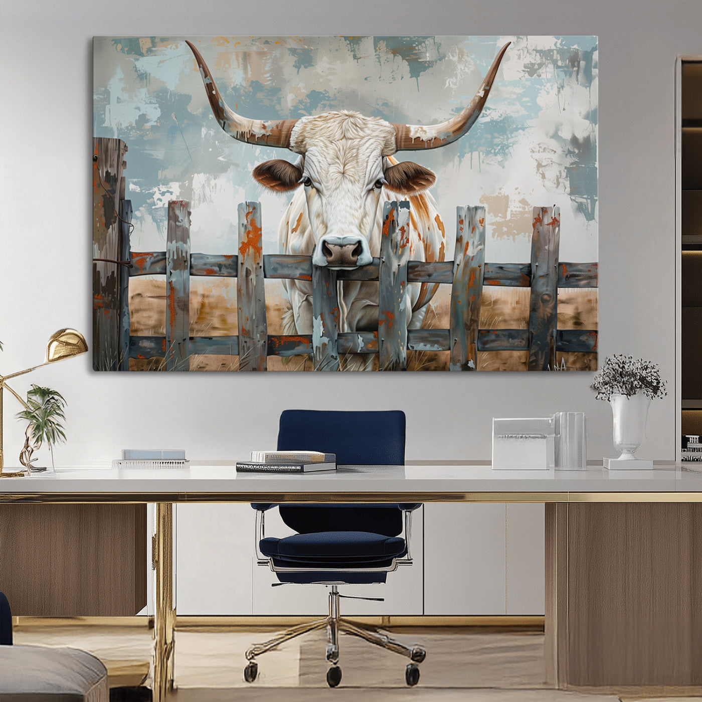 -Vintage Cow Wall Art Canvas Print for Farmhouse Wall Decor Theme, Cattle Wall Art Print