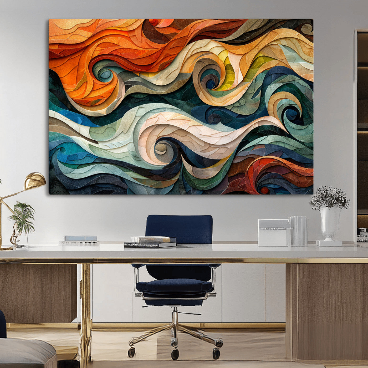 98463-MGV-CV-36X24-Abstract Wave Wall Art | Ready to Hang Framed Canvas Print | Vibrant Home Decor for Modern Spaces
