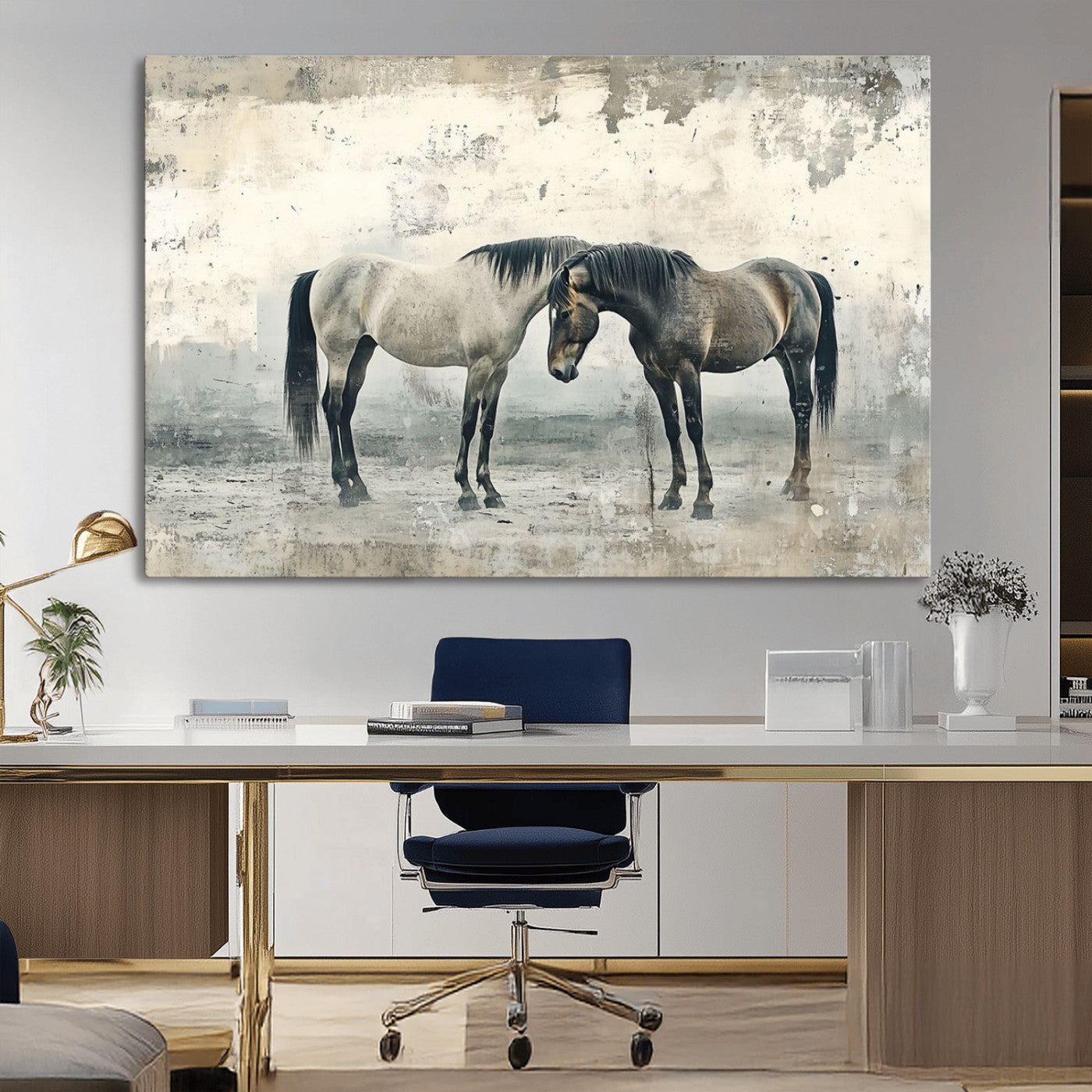 -Chines Style Majestic Horses Wall Art | Ready to Hang and Framed Triptych Print | Western Farmhouse