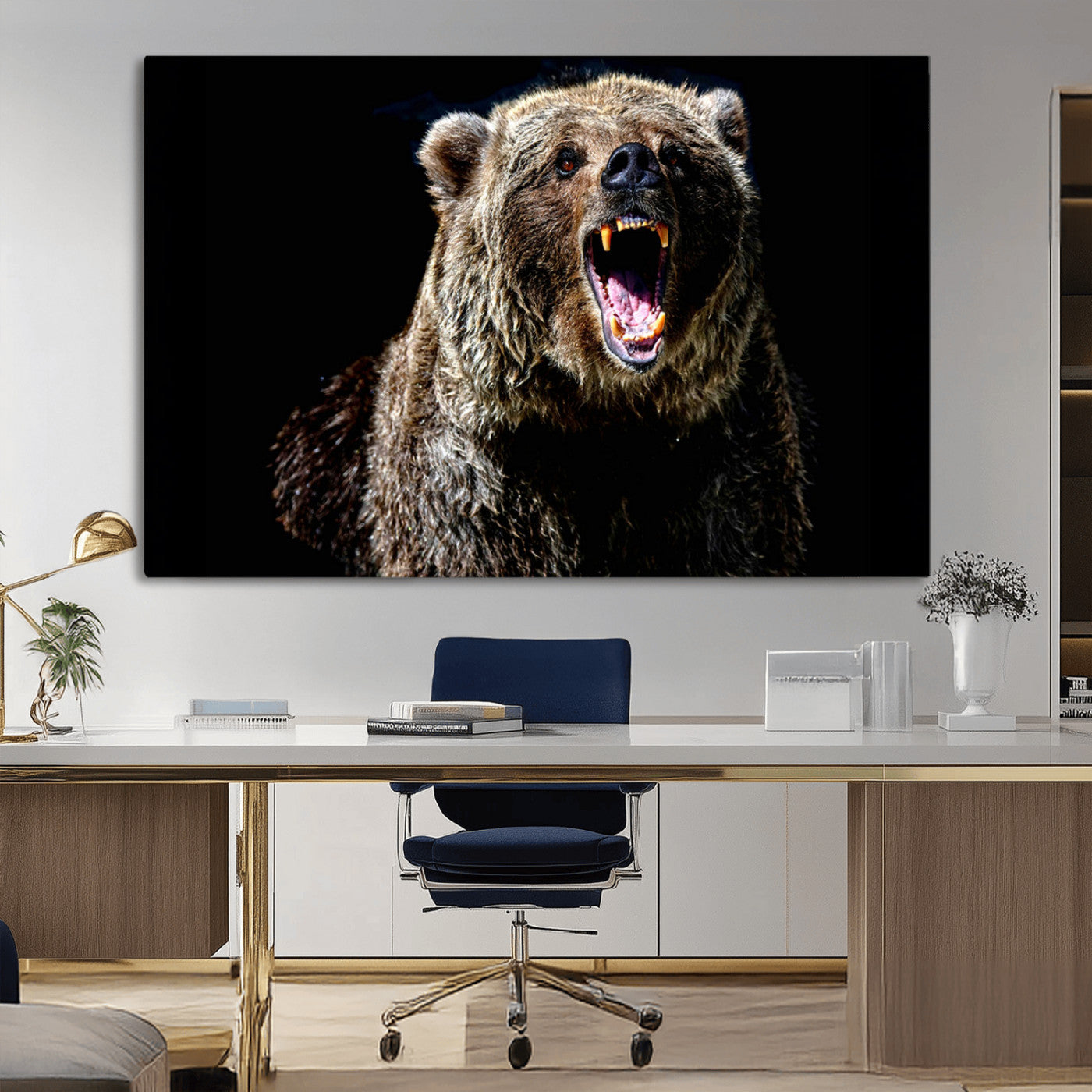 17625-MGV-CV-36X24-Grizzly Bear Canvas Print | Wildlife Wall Art for Cabin Decor | Ready to Hang Framed
