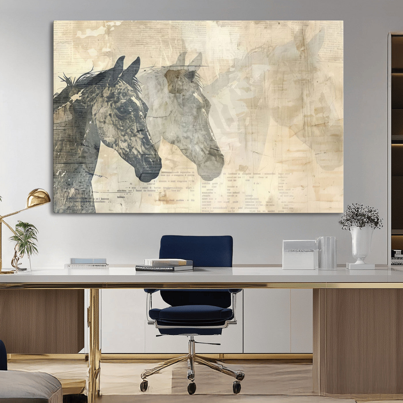 -Abstract Horse Canvas Print | Modern Farmhouse Wall Art | Ready to Hang Framed