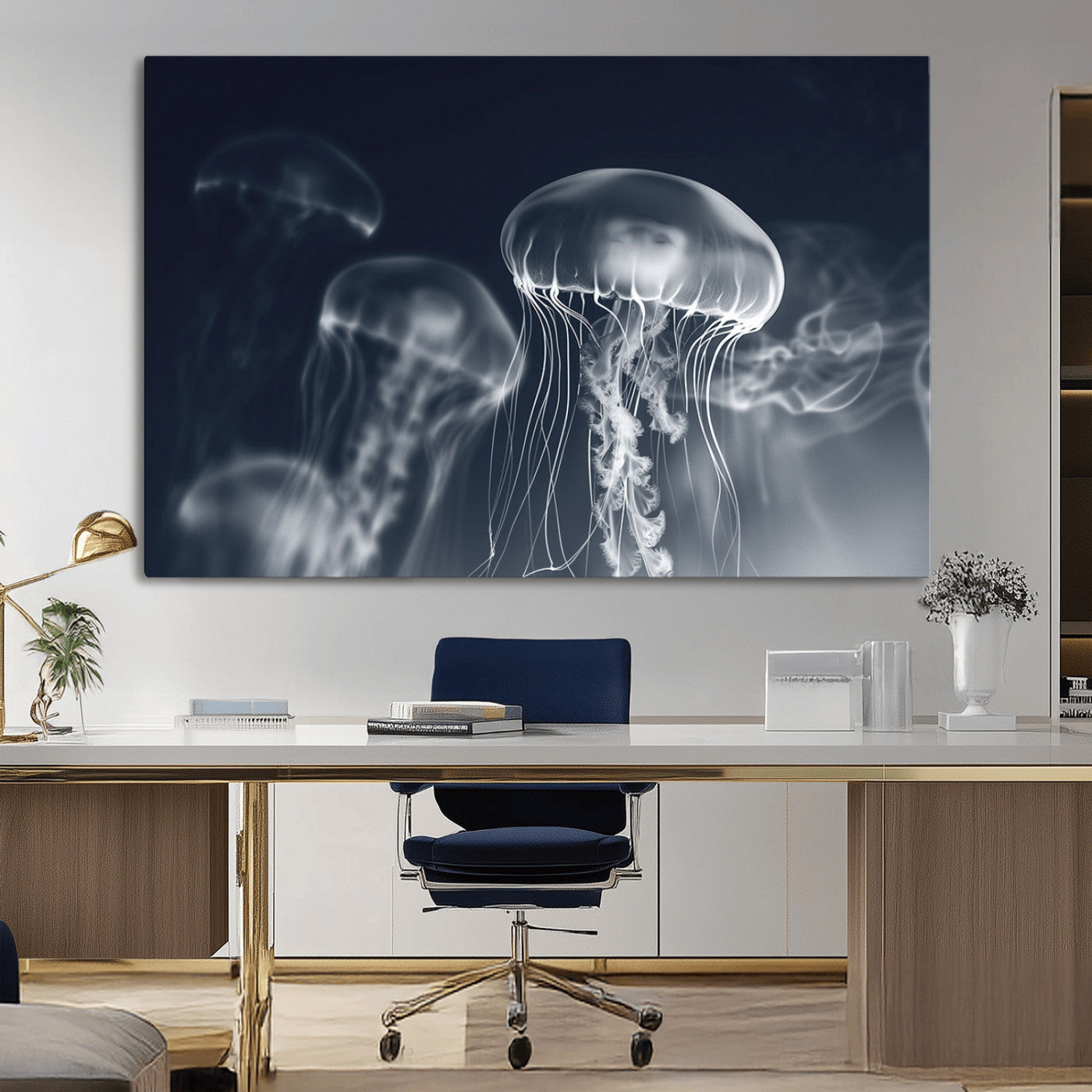 -Jellyfish Wall Art Canvas Print, Modern Abstract Jellyfish Wall Decor