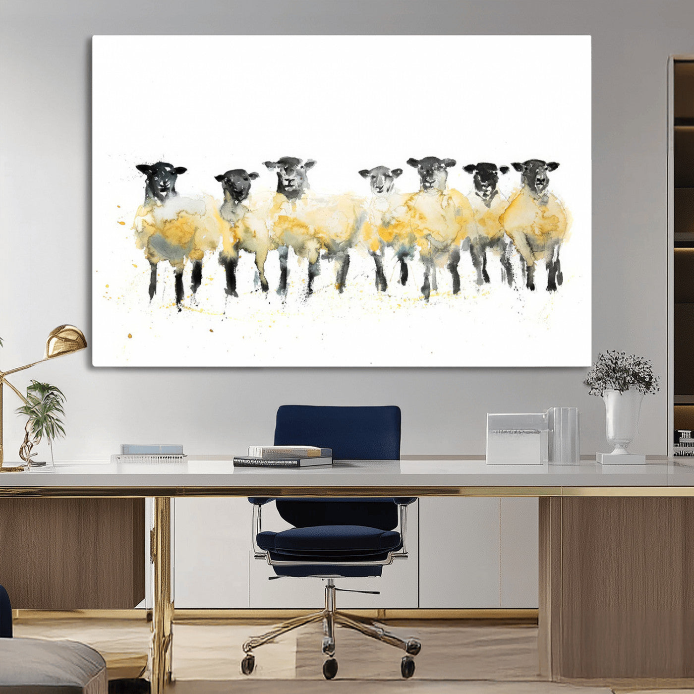 -Farmhouse Wall Art Sheep Print | Ready to Hang Framed Canvas | Rustic Barn Decor