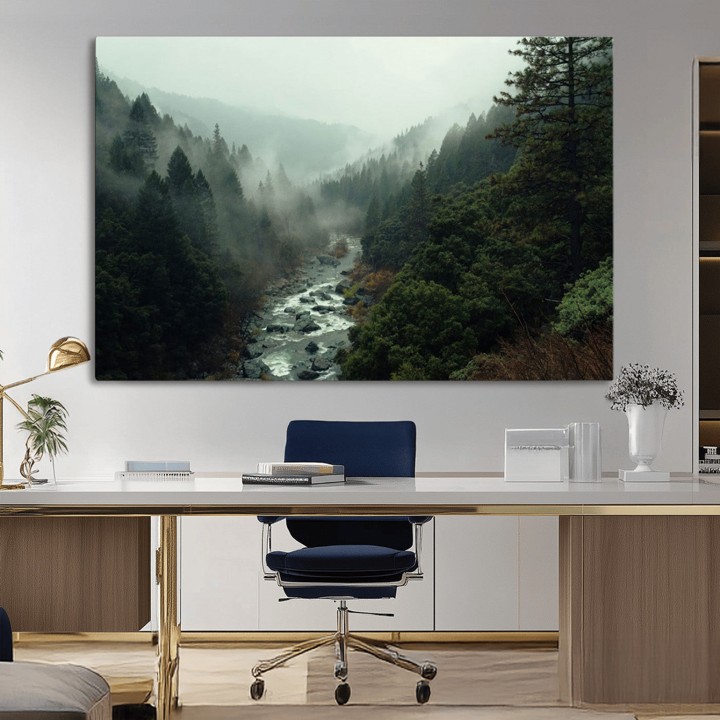 95112-MGV-CV-36X24-Misty Forest Wall Art | Ready to Hang and Framed | Tranquil Nature Landscape for Living Room or