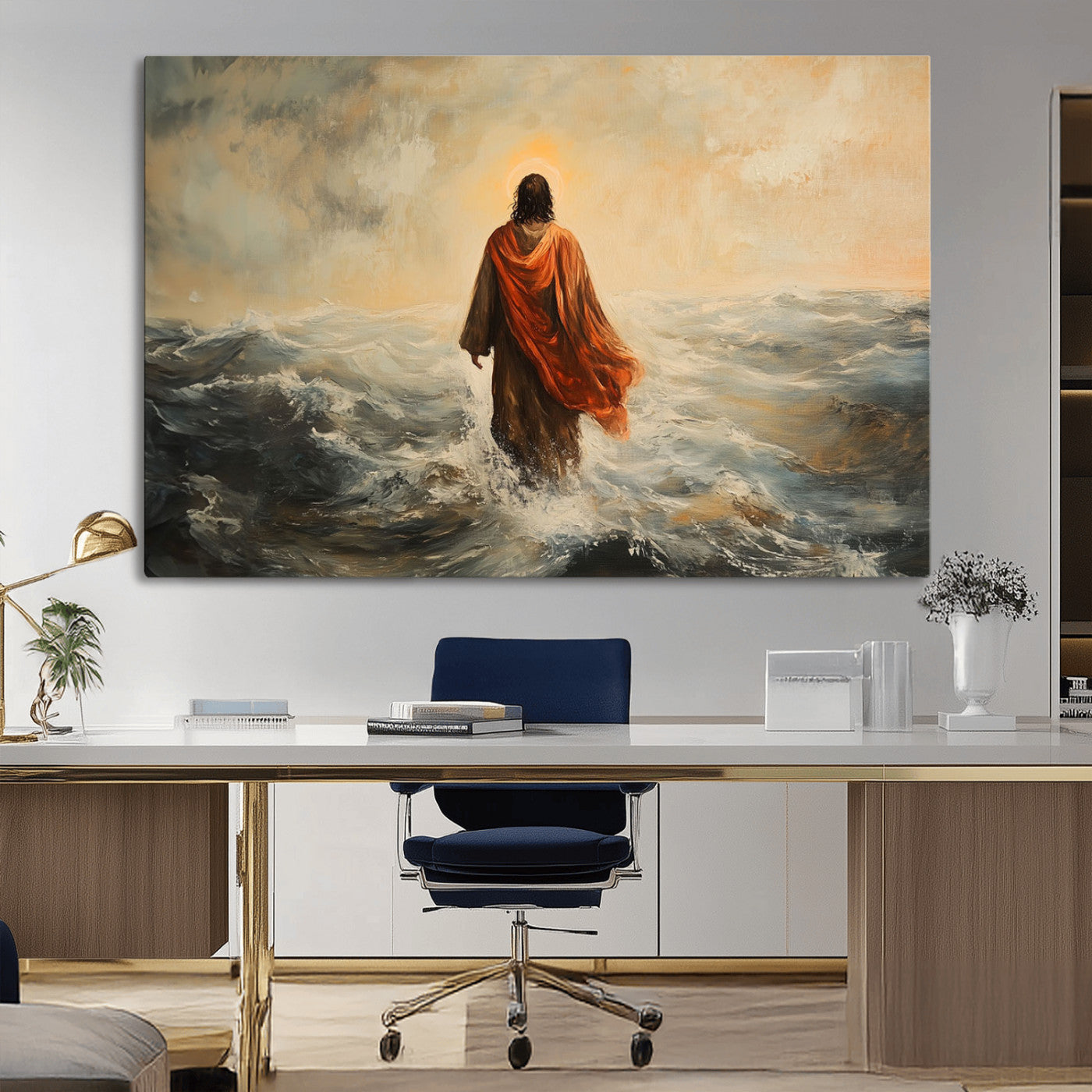 -Jesus Walking on Water, Christian Wall Art, Jesus Christ Walking on Oil Painting Style Print