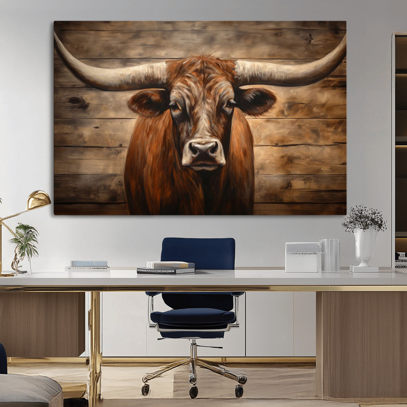 77556-MGV-CV-36X24-Longhorn Bull Wall Art | Canvas Print | Ready to Hang | Rustic Farmhouse Wall Decor | Western Barn