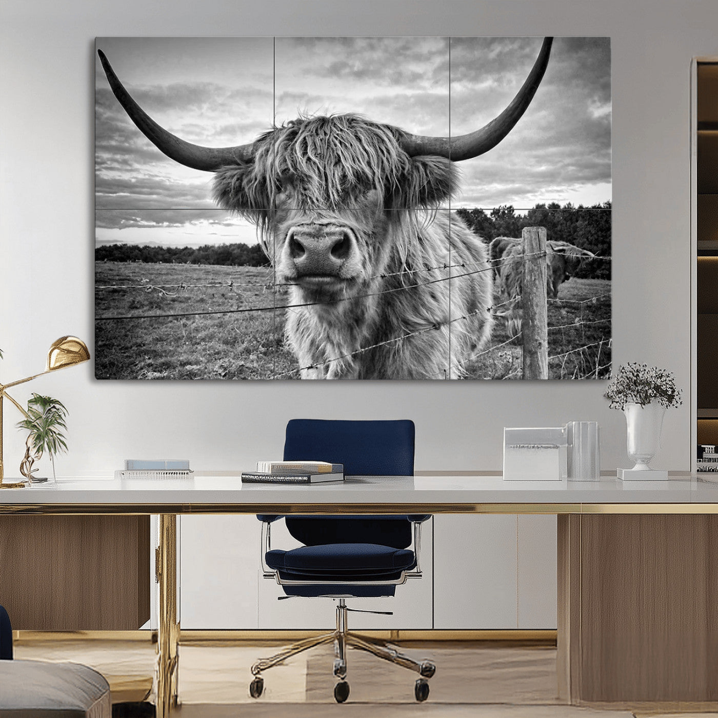 71937-MGV-CV-36X24-Scottish Highland Cow Canvas Wall Art Farmhouse Decor, Framed Scottish Highland Cow Print