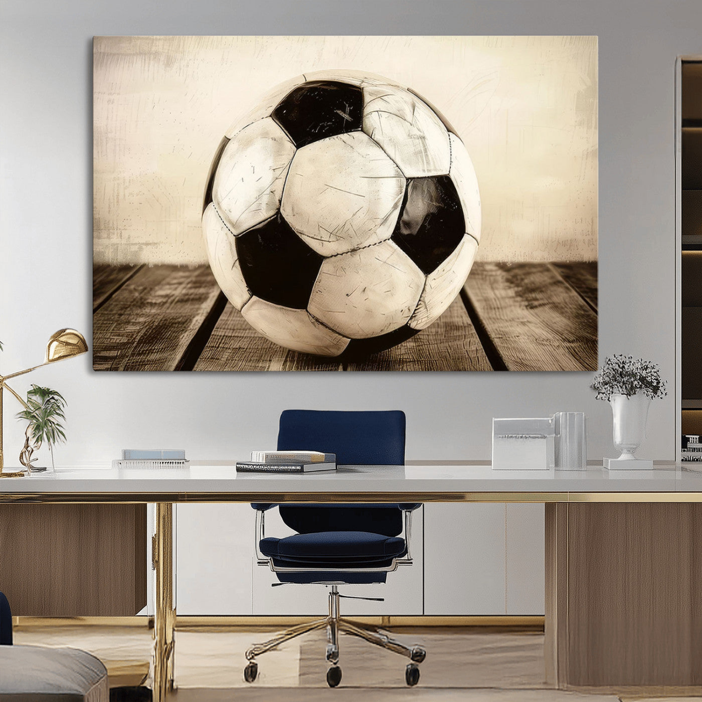 -Vintage Soccer Ball Wall Decor Canvas Art – 3-Panel Soccer Wall Decor, Framed and Ready to Hang