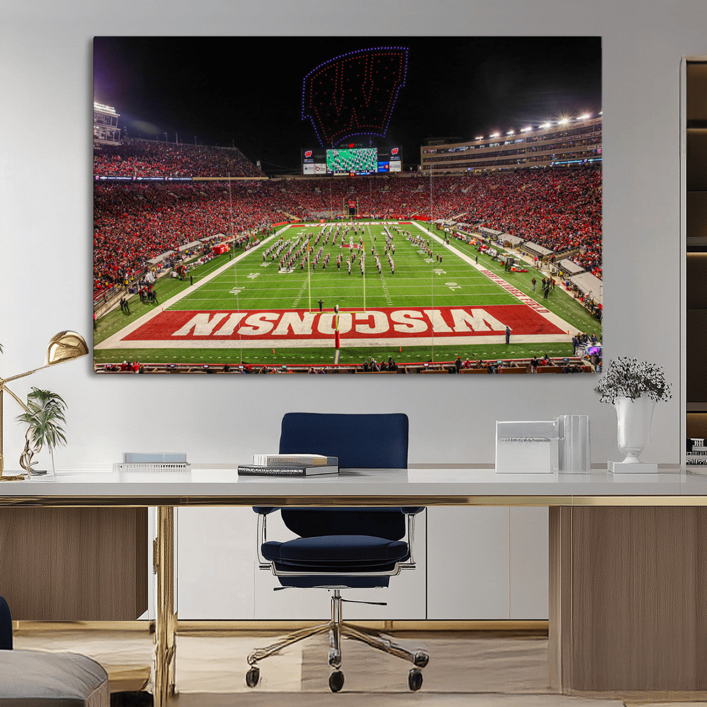34125-MGV-CV-36X24-Wisconsin Badgers Football Team Print Canvas- Madison Camp Randall Stadium Wall Art Canvas Print