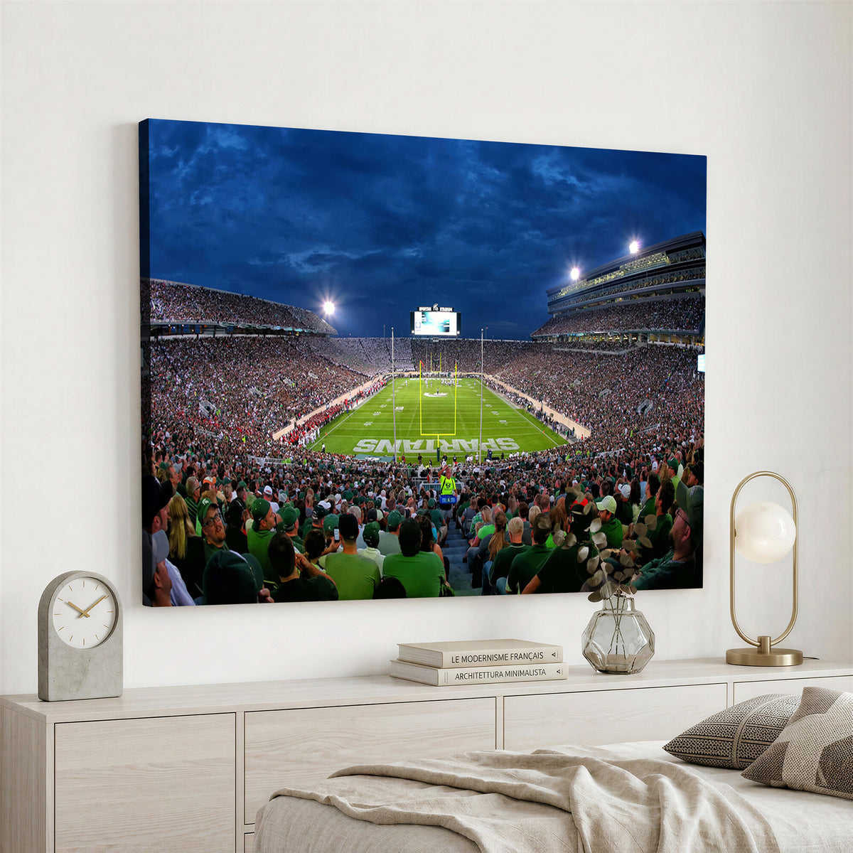 35248-PAN-FL-20X10 - Michigan State Spartans Football Team Print - East Lansing Spartan Stadium Wall Art Canvas Print