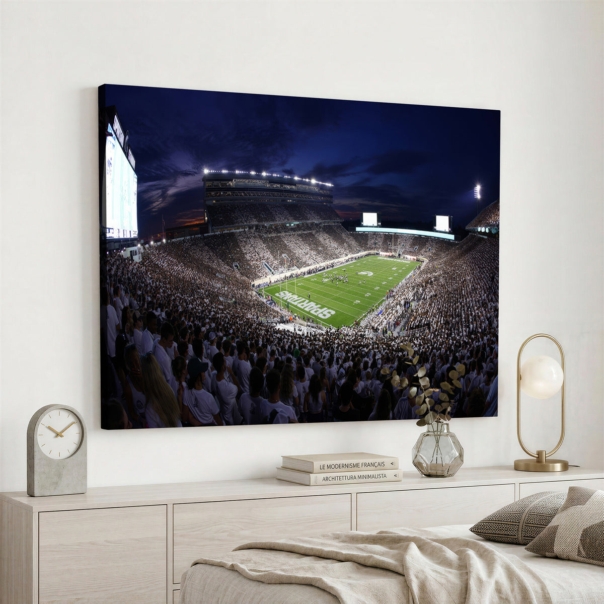 75193-PAN-FL-20X10 - Michigan State Spartans Canvas, Framed Football Team Print - East Lansing Spartan Stadium Wall Art