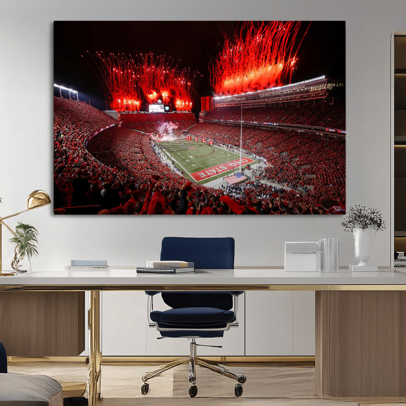 56909-MGV-CV-36X24-Ohio State University Buckeyes Football Team Print - Columbus Ohio Stadium Wall Art Canvas Print
