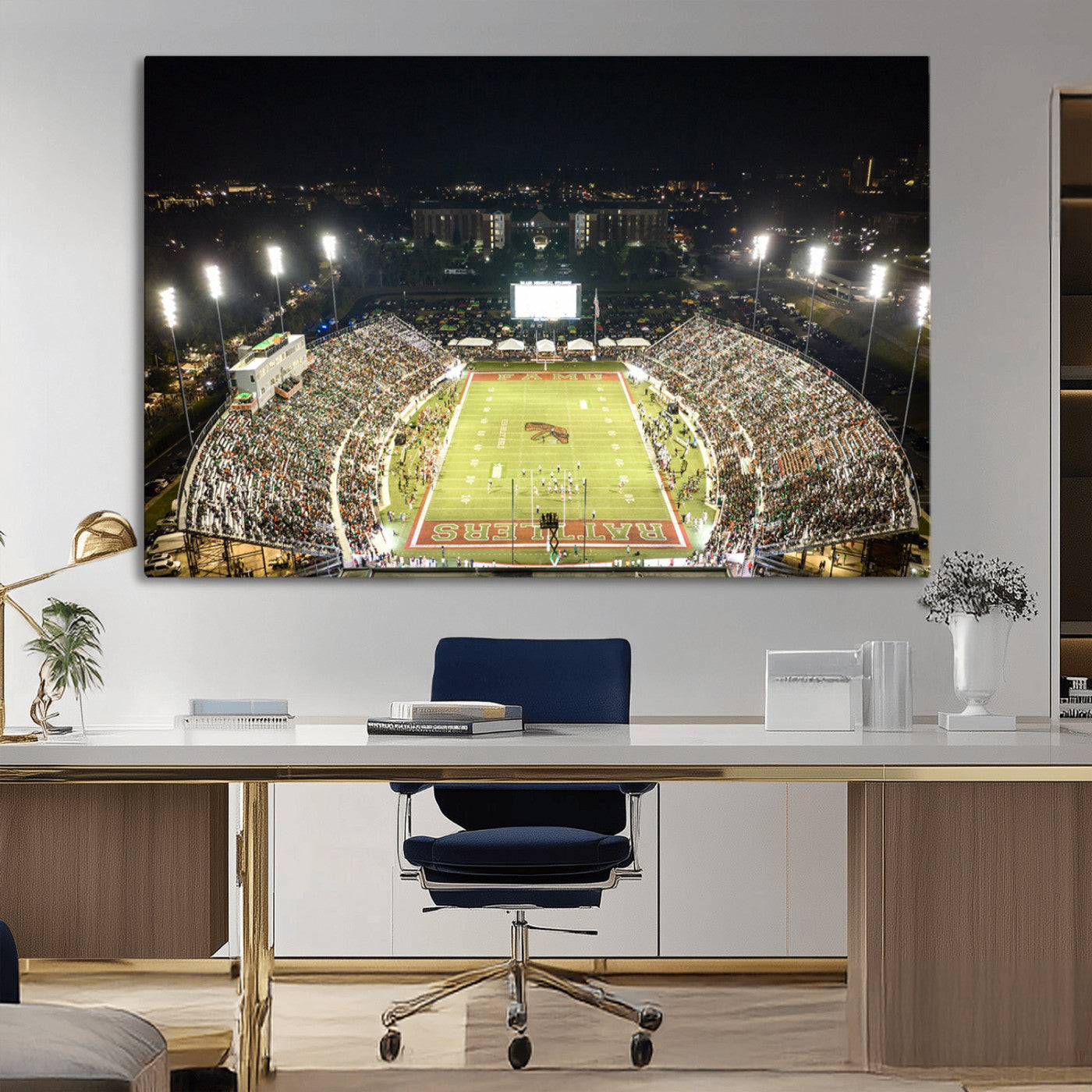 70951-MGV-CV-36X24-Florida A&M Rattlers Football Team Print - Tallahassee Bragg Memorial Stadium Wall Art Canvas Print