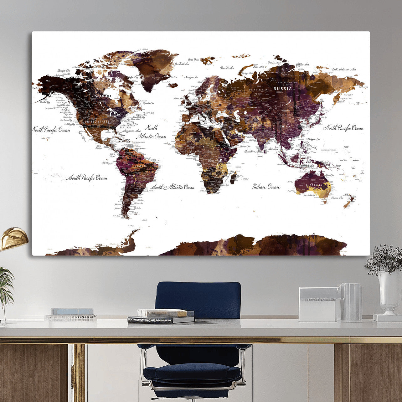 50611-MGV-CV-36X24 - Push Pin World Map Canvas Print – Framed Wall Art for Couples to Track Their Travels – Anniversary