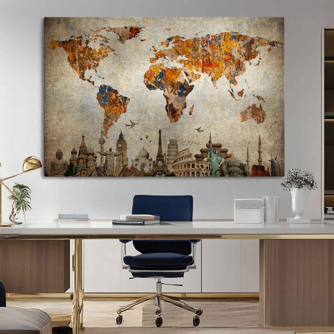 54918-MGV-CV-36X24-Push Pin World Map Canvas Print – Travel Tracker Wall Art for Couples, Perfect Anniversary Gift for Home or Office Decor