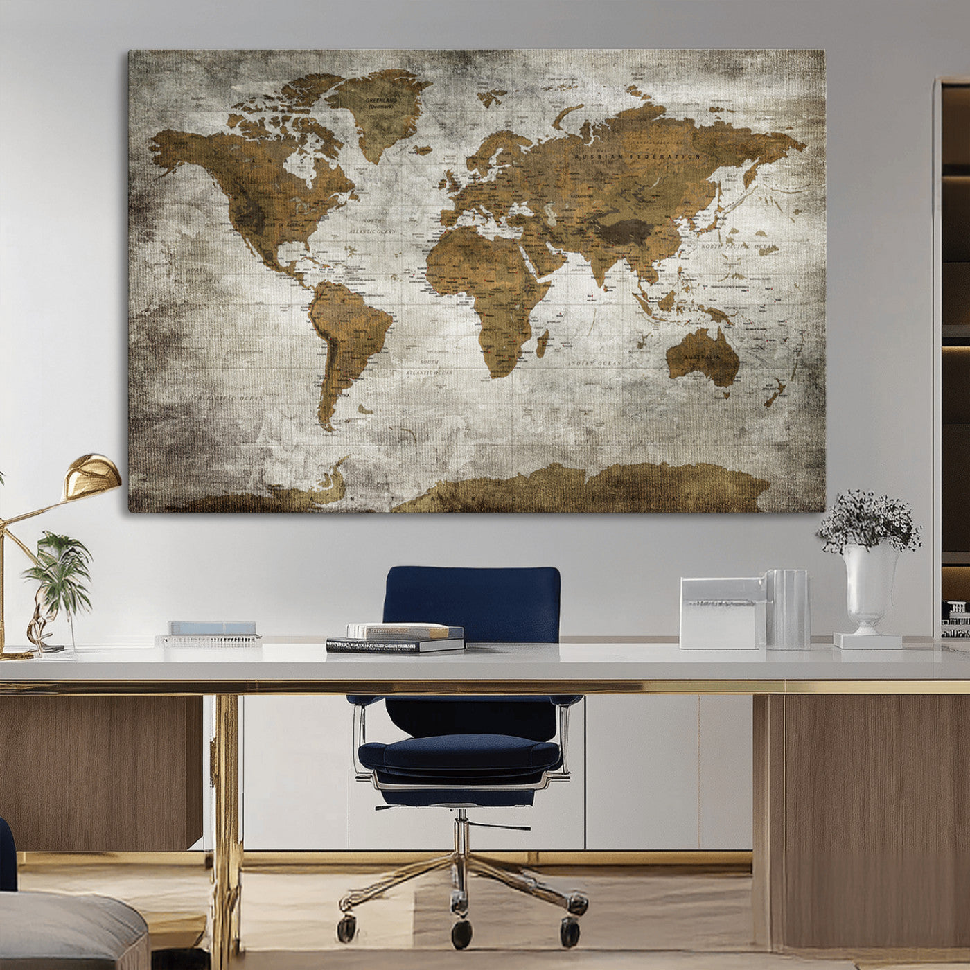 14838-MGV-CV-36X24-Push Pin World Map Canvas Print – Travel Tracker Wall Art for Couples, Perfect Anniversary Gift for Home or Office Decor