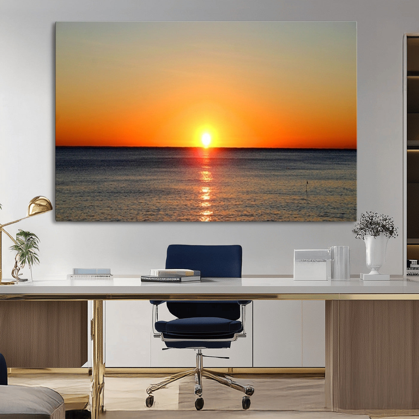 54676-MGV-CV-36X24-Golden Horizon Sunset Over Ocean Wall Art Canvas Print – Tropical Beach Canvas Wall Art – Giclee