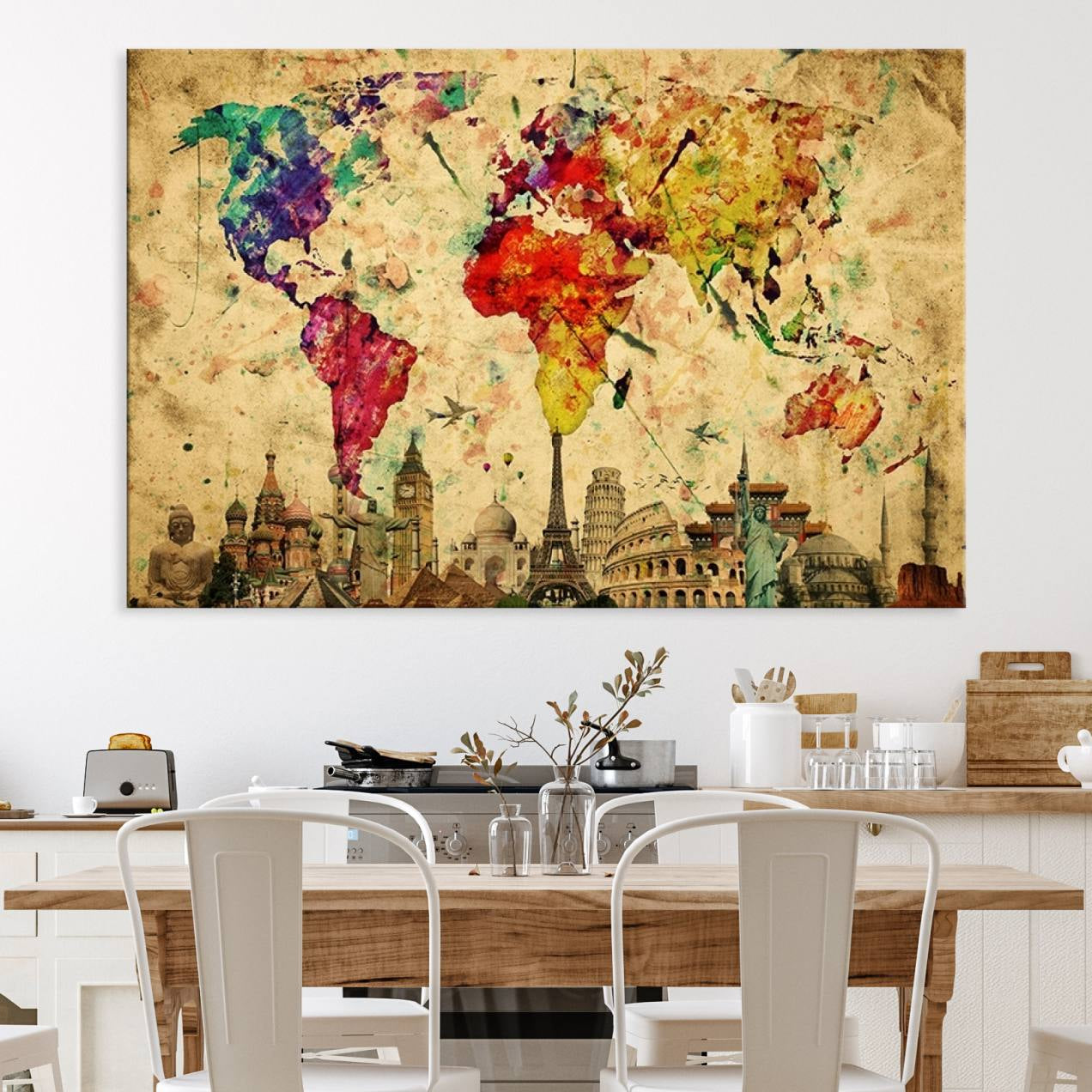 34595-MGV-CV-36X24-Push Pin World Map Canvas Print – Framed Wall Art for Couples to Track Their Travels – Anniversary