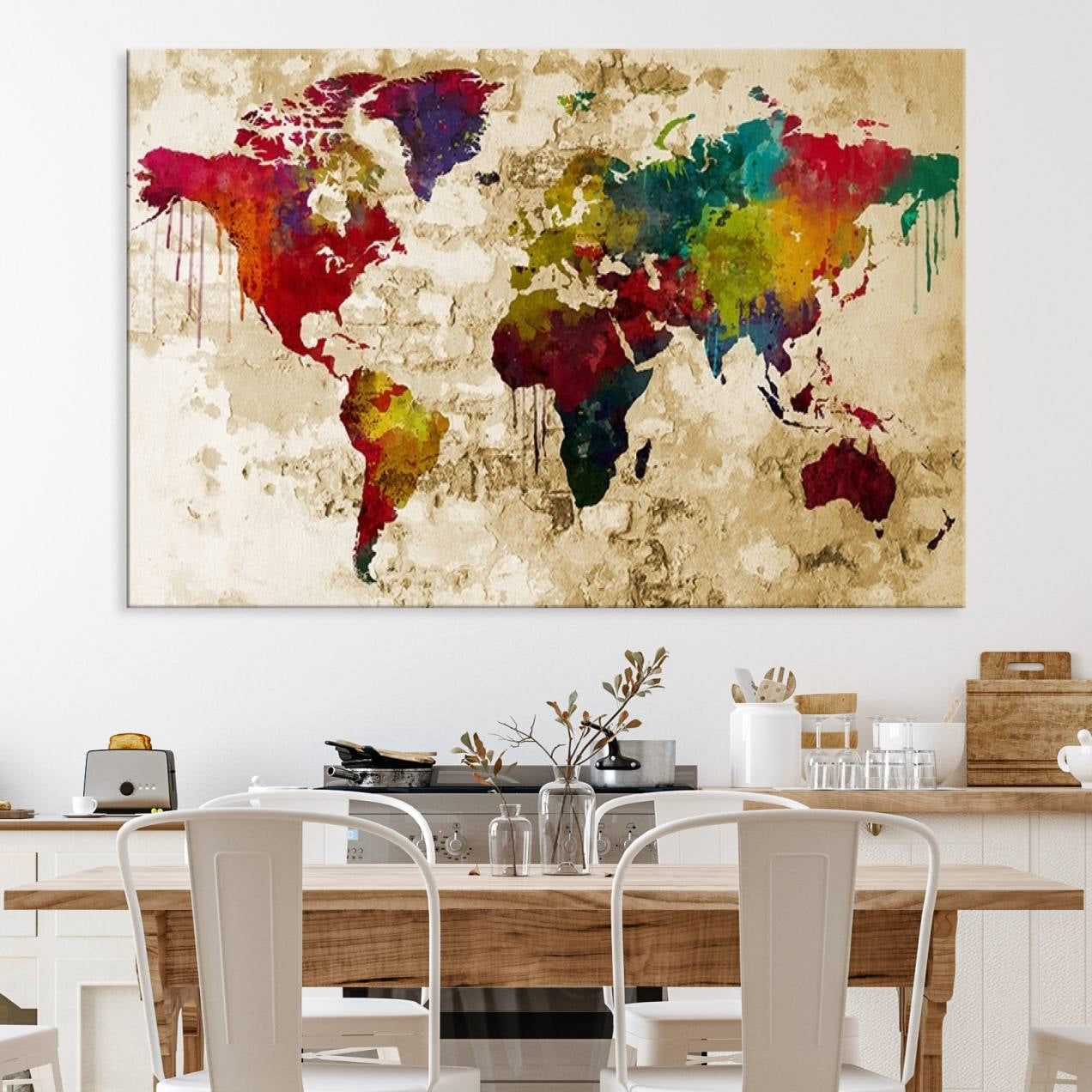 61906-MGV-CV-36X24-World Map Canvas Print – Framed Push Pin Wall Art, Color Splash Travel Map for Modern Home and Office Decor