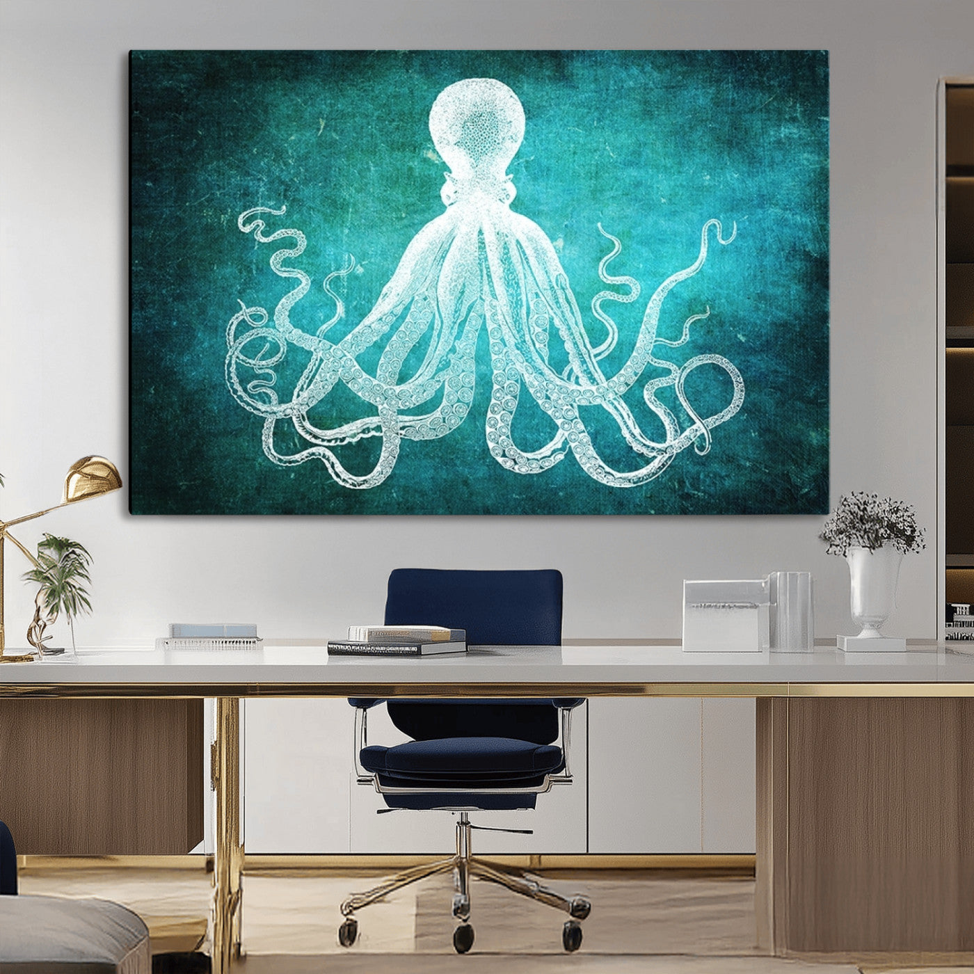 20773-MGV-CV-36X24-Green Octopus Abstract Wall Art Canvas Print