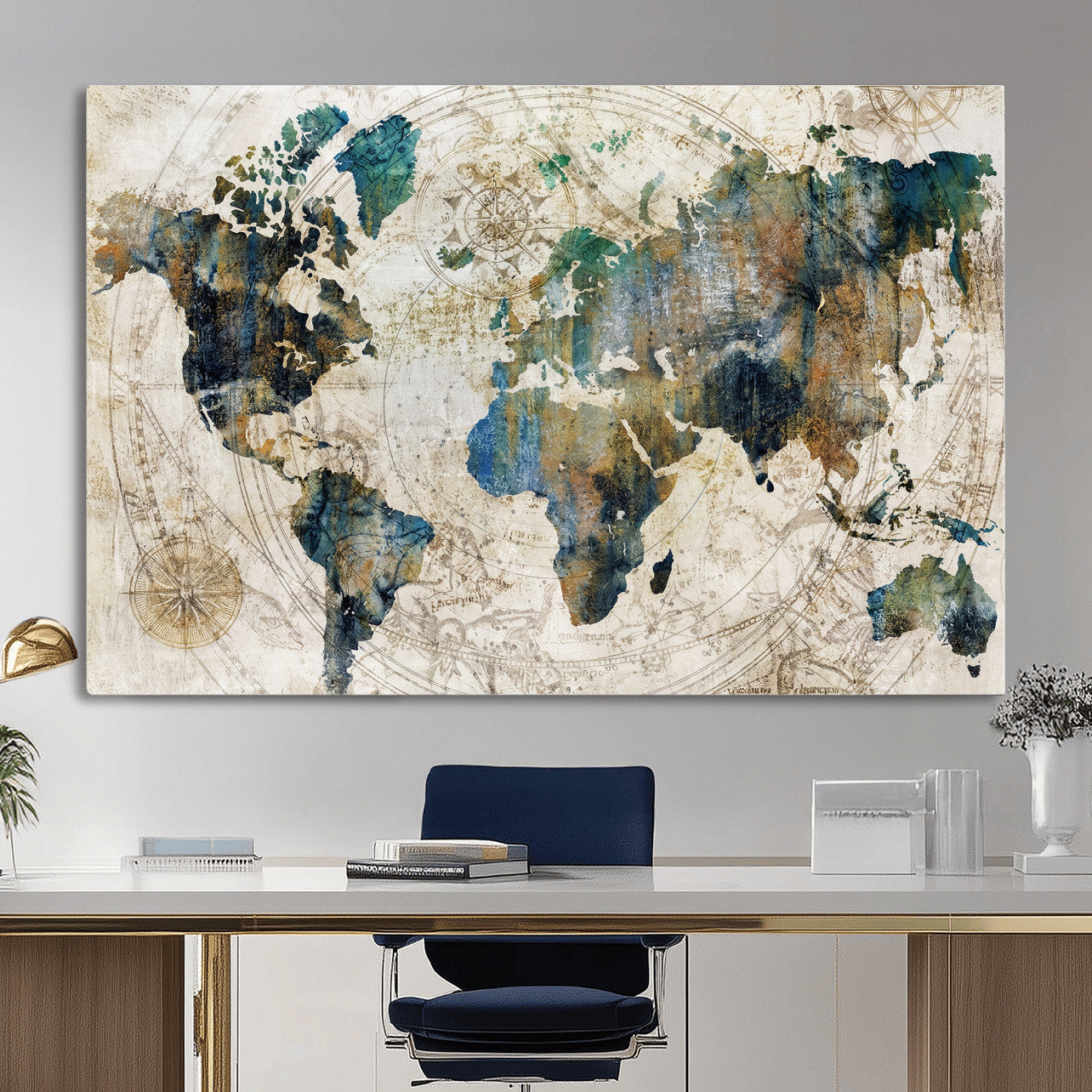 36972-MGV-CV-36X24 - Grunge Abstract World Map Art Print Canvas Print for Office Decor